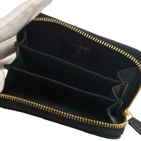【美品】 CHANEL シャネル COIN CASE コインケース 小物 ブラック キャビアスキン 中古 BLACK CAVIARSKIN