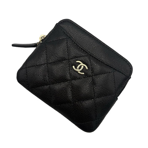 【美品】 CHANEL シャネル COIN CASE コインケース 小物 ブラック キャビアスキン 中古 BLACK CAVIARSKIN