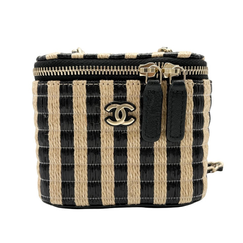【中古】 CHANEL シャネル RAFFIA MINI VANITY BAG ラフィア ミニ バニティ バッグ ショルダーバッグ 30番台(2021年) ベージュ/ブラック ラフィア/ブラック 中古 USED バッグ