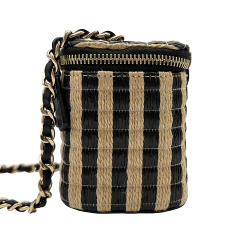 【中古】 CHANEL シャネル RAFFIA MINI VANITY BAG ラフィア ミニ バニティ バッグ ショルダーバッグ 30番台(2021年) ベージュ/ブラック ラフィア/ブラック 中古 USED バッグ