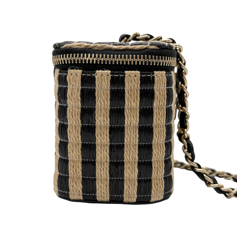 【中古】 CHANEL シャネル RAFFIA MINI VANITY BAG ラフィア ミニ バニティ バッグ ショルダーバッグ 30番台(2021年) ベージュ/ブラック ラフィア/ブラック 中古 USED バッグ