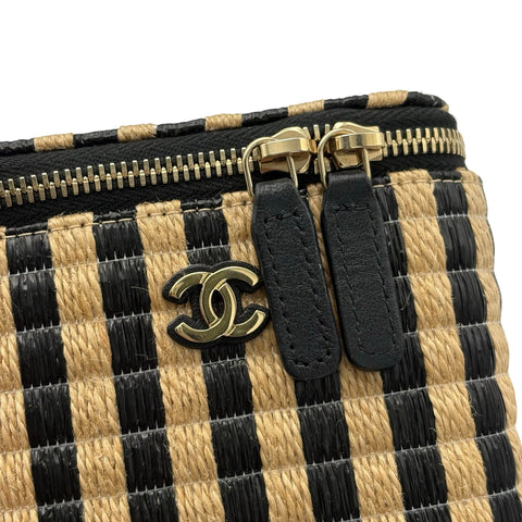 【中古】 CHANEL シャネル RAFFIA MINI VANITY BAG ラフィア ミニ バニティ バッグ ショルダーバッグ 30番台(2021年) ベージュ/ブラック ラフィア/ブラック 中古 USED バッグ