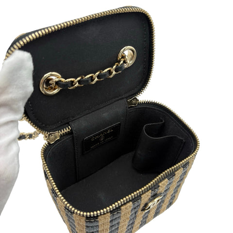 【中古】 CHANEL シャネル RAFFIA MINI VANITY BAG ラフィア ミニ バニティ バッグ ショルダーバッグ 30番台(2021年) ベージュ/ブラック ラフィア/ブラック 中古 USED バッグ