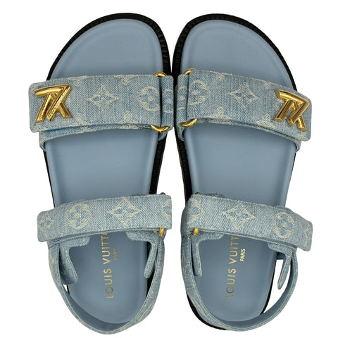 【美品】 LOUIS VUITTON ルイヴィトン DENIM SANDAL ロゴ付きモノグラムデニムベルトサンダル 37.5 USED 中古 SHOES 靴