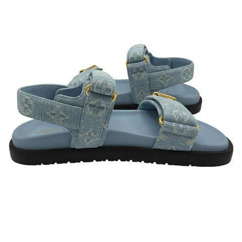 【美品】 LOUIS VUITTON ルイヴィトン DENIM SANDAL ロゴ付きモノグラムデニムベルトサンダル 37.5 USED 中古 SHOES 靴