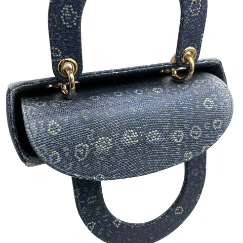 【美品】 Christian Dior クリスチャン ディオール LADY DIOR BAG レディ ディオール バッグ ハンドバッグ ブルー系 リザード 中古 USED バッグ