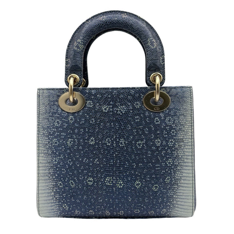 【美品】 Christian Dior クリスチャン ディオール LADY DIOR BAG レディ ディオール バッグ ハンドバッグ ブルー系 リザード 中古 USED バッグ