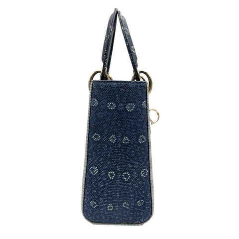 【美品】 Christian Dior クリスチャン ディオール LADY DIOR BAG レディ ディオール バッグ ハンドバッグ ブルー系 リザード 中古 USED バッグ