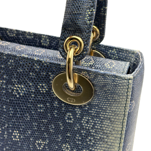 【美品】 Christian Dior クリスチャン ディオール LADY DIOR BAG レディ ディオール バッグ ハンドバッグ ブルー系 リザード 中古 USED バッグ