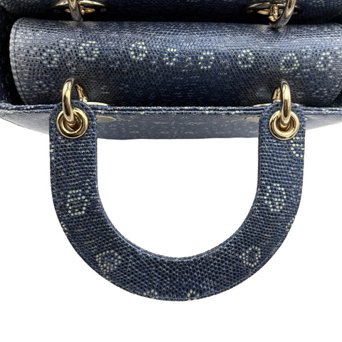 【美品】 Christian Dior クリスチャン ディオール LADY DIOR BAG レディ ディオール バッグ ハンドバッグ ブルー系 リザード 中古 USED バッグ