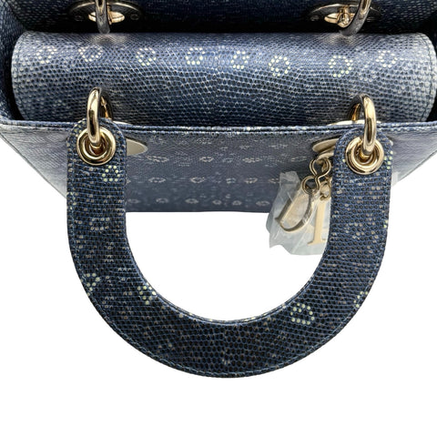 【美品】 Christian Dior クリスチャン ディオール LADY DIOR BAG レディ ディオール バッグ ハンドバッグ ブルー系 リザード 中古 USED バッグ