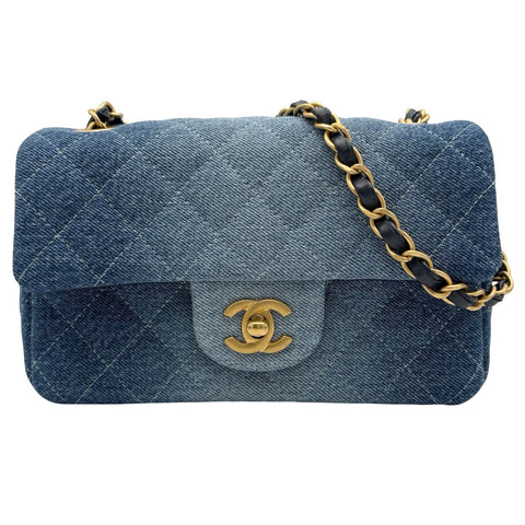 【中古】 CHANEL シャネル MINI MATELASSE CHAIN SHOULDER BAG ミニマトラッセチェーンショルダーバッグ デニム ICチップ(2021年~) ブルー デニム 中古 USED バッグ