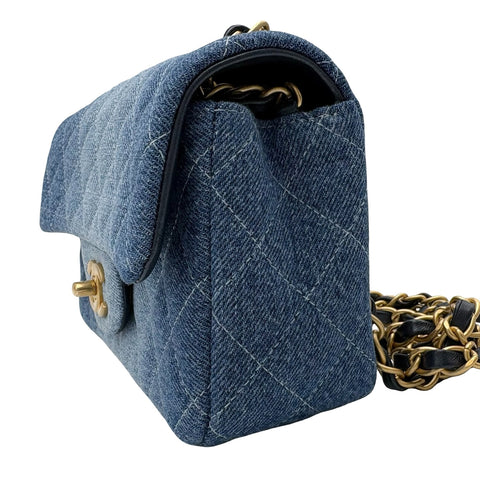 【中古】 CHANEL シャネル MINI MATELASSE CHAIN SHOULDER BAG ミニマトラッセチェーンショルダーバッグ デニム ICチップ(2021年~) ブルー デニム 中古 USED バッグ