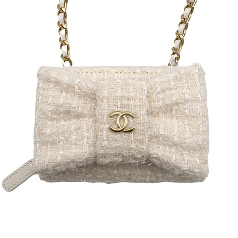 【中古】 CHANEL シャネル MINI CHAIN BAG(VIP X'MAS) ミニチェーンバッグ(VIP X'MAS) チェーンショルダー ランダム番（2023年） ホワイト ツイード 中古 USED バッグ