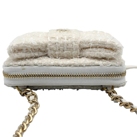 【中古】 CHANEL シャネル MINI CHAIN BAG(VIP X'MAS) ミニチェーンバッグ(VIP X'MAS) チェーンショルダー ランダム番（2023年） ホワイト ツイード 中古 USED バッグ
