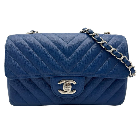 【中古】 CHANEL シャネル CHEVRON SINGLE CHAIN BAG シェブロン Vステッチ チェーンショルダーバッグ ショルダーバッグ 24番台(2017年) ブルー キャビアスキン 中古 USED バッグ