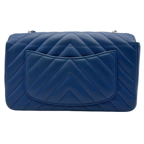 【中古】 CHANEL シャネル CHEVRON SINGLE CHAIN BAG シェブロン Vステッチ チェーンショルダーバッグ ショルダーバッグ 24番台(2017年) ブルー キャビアスキン 中古 USED バッグ
