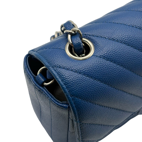 【中古】 CHANEL シャネル CHEVRON SINGLE CHAIN BAG シェブロン Vステッチ チェーンショルダーバッグ ショルダーバッグ 24番台(2017年) ブルー キャビアスキン 中古 USED バッグ