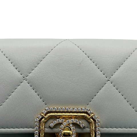【中古】 CHANEL シャネル MINI MATELASSE FLAP BAG ミニマトラッセ ショルダーバッグ ランダム番(2021年～) グレー(水色系) ラムスキン 中古 USED バッグ