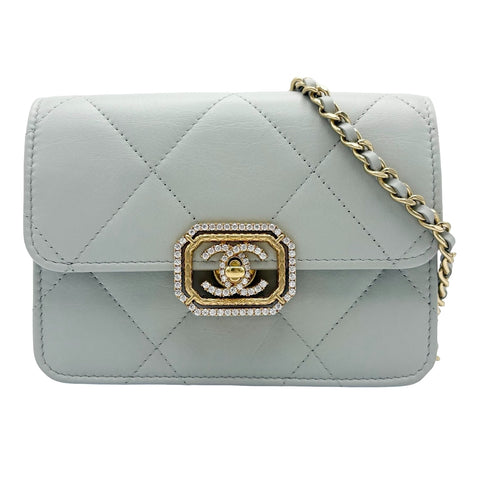 【中古】 CHANEL シャネル MINI MATELASSE FLAP BAG ミニマトラッセ ショルダーバッグ ランダム番(2021年～) グレー(水色系) ラムスキン 中古 USED バッグ