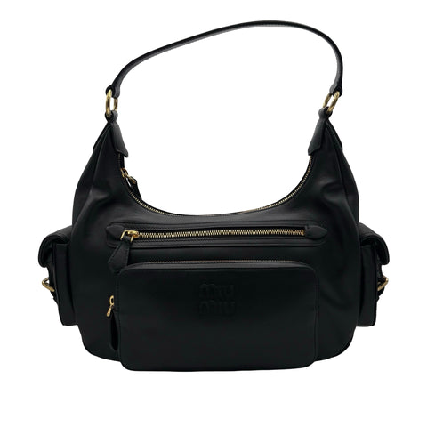 【美品】 miu miu ミュウミュウ miu miu POCKET LEATHER BAG ポケット ナッパレザー バッグ ショルダーバッグ ブラック カーフスキン 未使用 美品 バッグ