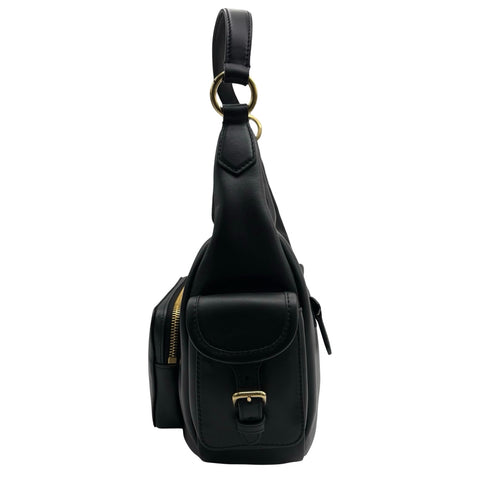 【美品】 miu miu ミュウミュウ miu miu POCKET LEATHER BAG ポケット ナッパレザー バッグ ショルダーバッグ ブラック カーフスキン 未使用 美品 バッグ
