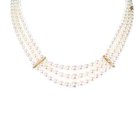 【中古】MIKIMOTO ミキモトK18YG AKOYA PEARL NECKLACE アコヤパール3連ネックレス 40cm 42.4g 保存袋  ONE PRICE
