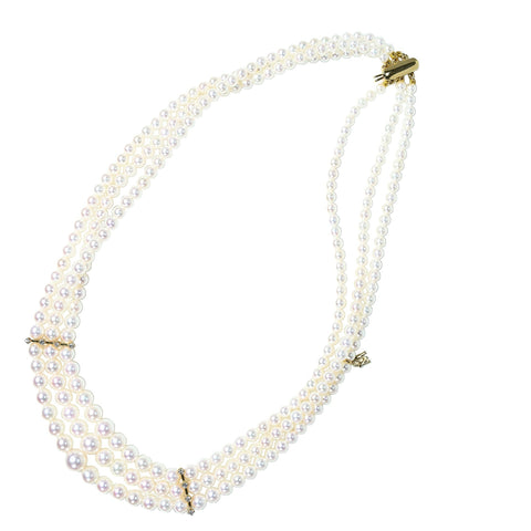 【中古】MIKIMOTO ミキモトK18YG AKOYA PEARL NECKLACE アコヤパール3連ネックレス 40cm 42.4g 保存袋  ONE PRICE