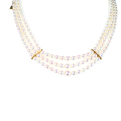 【中古】MIKIMOTO ミキモトK18YG AKOYA PEARL NECKLACE アコヤパール3連ネックレス 40cm 42.4g 保存袋  ONE PRICE