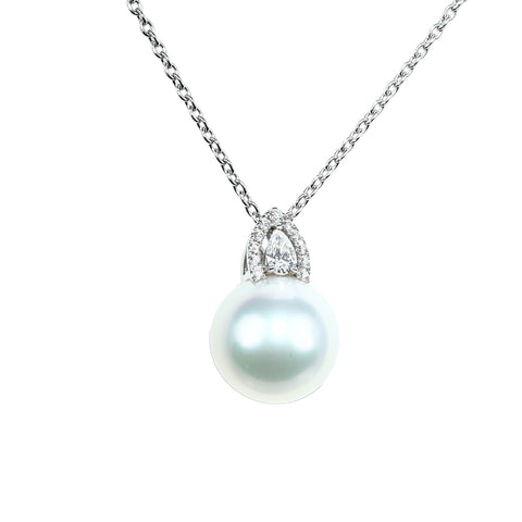 【中古】MIKIMOTO K18WG SOUTH SEA PEARL NECKLACE 白蝶南洋パールペンダントネックレス 13.5mm D0.29ct 9.7g 50cm