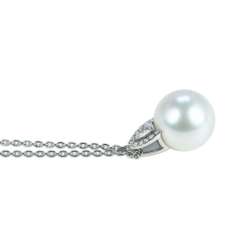 【中古】MIKIMOTO K18WG SOUTH SEA PEARL NECKLACE 白蝶南洋パールペンダントネックレス 13.5mm D0.29ct 9.7g 50cm