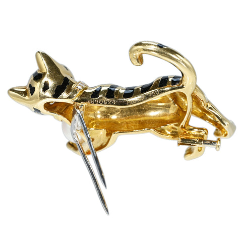 【中古】CARTIER  カルティエ PEARL BROOCH  K18YG/エナメル パール・エメラルド・ダイヤモンド パンテールキャットブローチ 32.2g