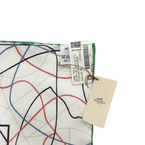 【新品未使用】 Hermes エルメス カレ90《ブリッド・ドゥ・ガラ・オ・フィル・ドゥ・ソワ》スカーフ SCARF 白/黒/レッド シルク100％ 新品未使用 100%SILK