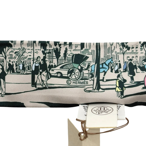 【新品未使用】 Hermes エルメス ツイリー《ブールヴァールの陰から》 ツイリー 白 / グリーン / グレー シルク100％ 新品未使用 100%SILK