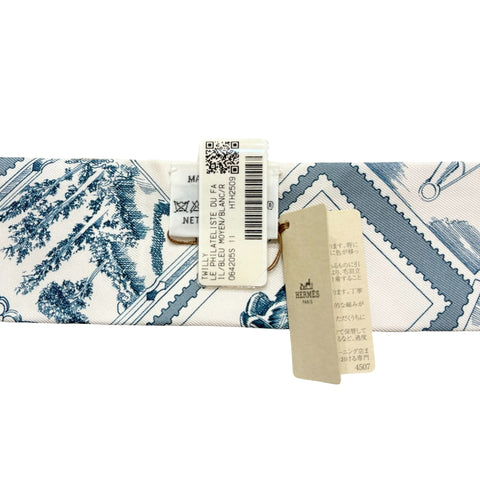 【新品未使用】 Hermes エルメス ツイリー《フォ一ブルの切手愛好家》 ツイリー ブルー・モワイヤン/白/ピンク シルク100％ 新品未使用 100%SILK