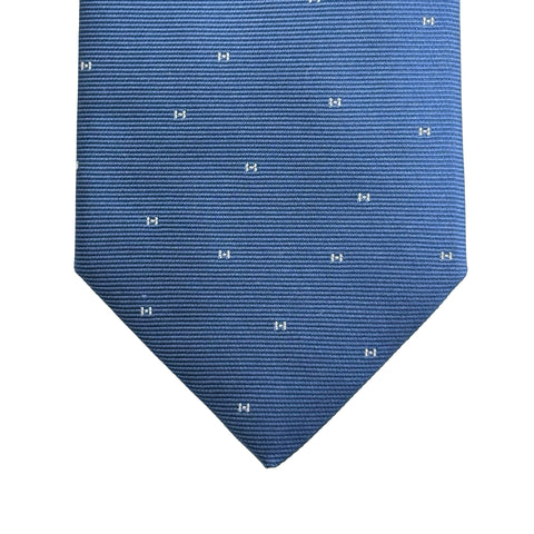 【新品未使用】 Hermes エルメス NECKTIE シルクタイ 7 cm 《マグニファイングH》 ネクタイ ブルー・モワイヤン / 白 シルク100％ 新品未使用 100%SILK