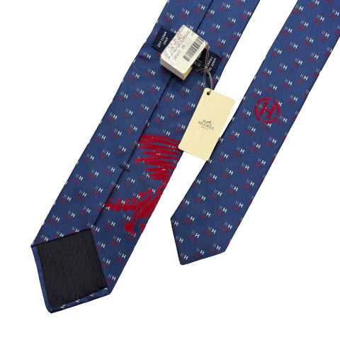 【新品未使用】 Hermes エルメス NECKTIE ネクタイ ネクタイ ブルー系 シルク100％ 新品未使用 100%SILK