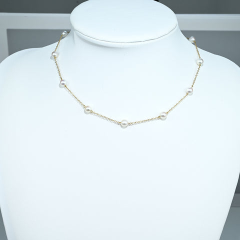 【中古】 MIKIMOTO  ミキモト K18YG AKOYA PEARL NECKLACE  アコヤパールステーションネックレス 5.8-6.0mm 5.3g