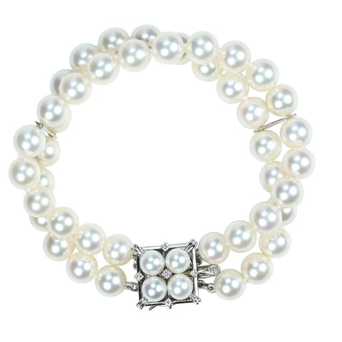 【中古】MIKIMOTOミキモト K14WG AKOYA PEARL BRACELE アコヤパール2連ブレスレット 7.5-8.0mm 17cm 34.9ｇ