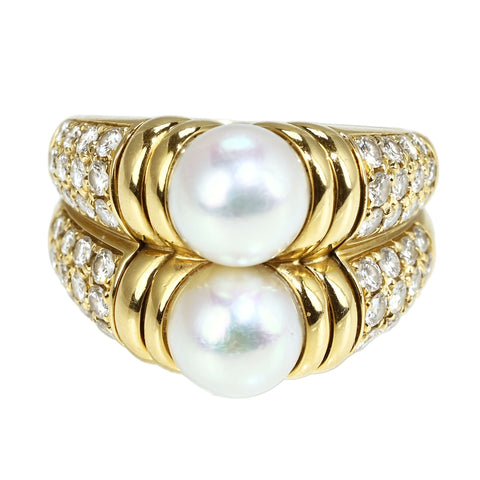 【中古】BVLGARI ブルガリ 750 PASSO DOPPIO PEARL RING K18 パッソドッピオ パールリング 11.6g #!12