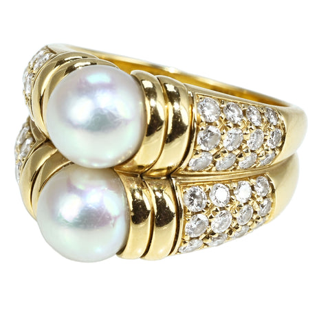 【中古】BVLGARI ブルガリ 750 PASSO DOPPIO PEARL RING K18 パッソドッピオ パールリング 11.6g #!12