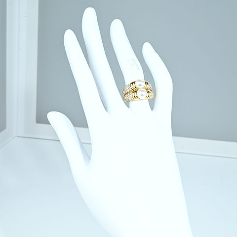 【中古】BVLGARI ブルガリ 750 PASSO DOPPIO PEARL RING K18 パッソドッピオ パールリング 11.6g #!12