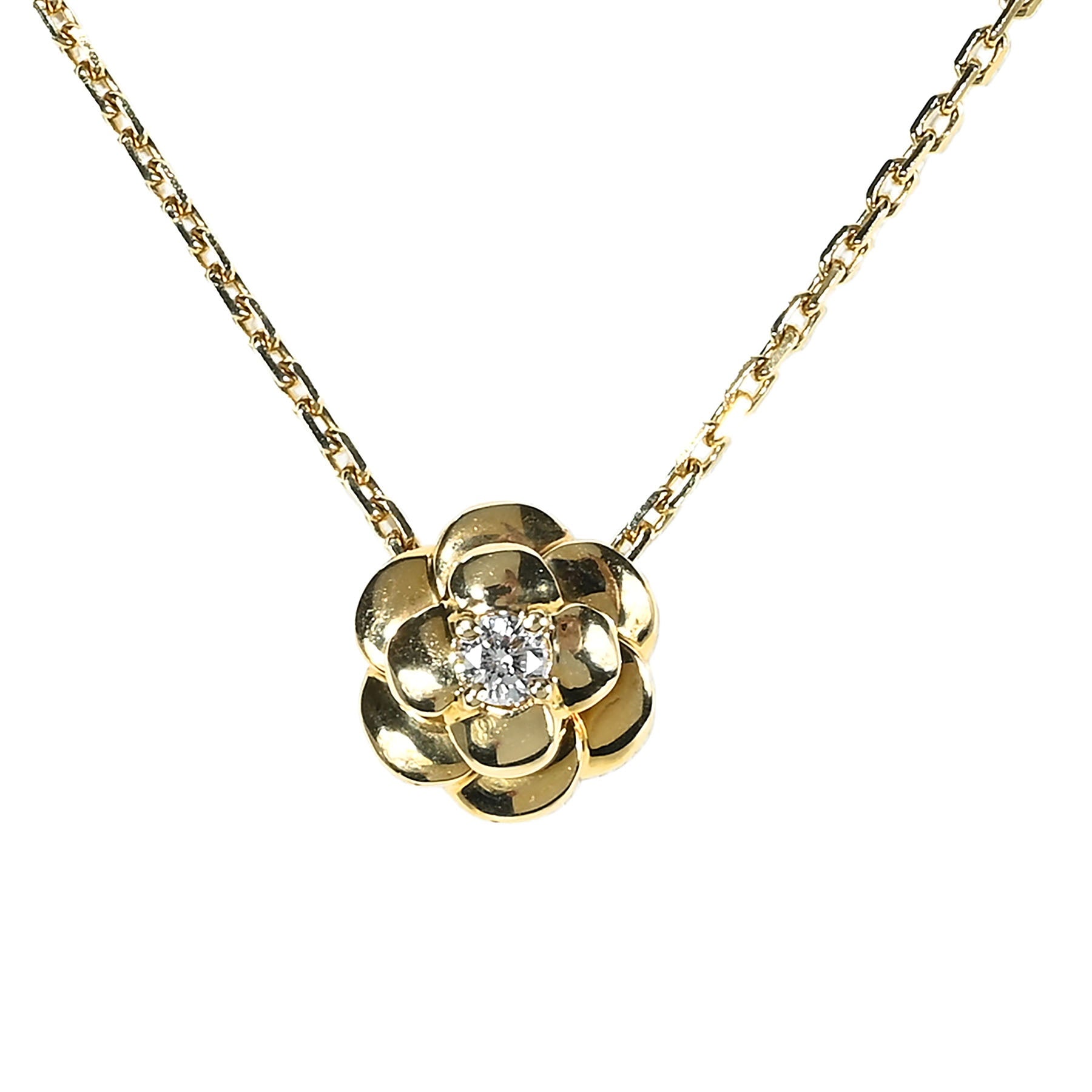 中古】CHANEL シャネル K18YG DIAMOND NECKLACE ダイヤモンド カメリア