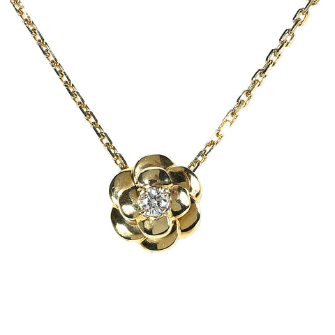 【中古】CHANEL シャネル K18YG DIAMOND NECKLACE ダイヤモンド カメリア ペンダントネックレス 8.2g 36-39cm ONE PRICE