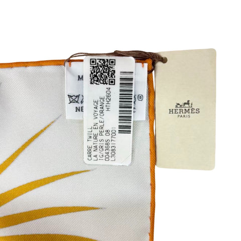 【新品未使用】 Hermes エルメス SCARF カレ 90 《自然と旅》 スカーフ SCARF グリ・ペルル / オランジュ・キュイ / イエロー シルク100％ 新品 100%SILK