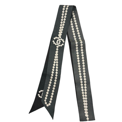 【美品】 CHANEL シャネル TWILLY ツイリー 小物 ブラック/グレー シルク BLACK/GRAY SILK 中古