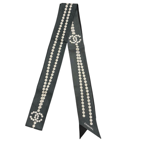 【美品】 CHANEL シャネル TWILLY ツイリー 小物 ブラック/グレー シルク BLACK/GRAY SILK 中古