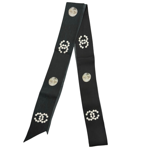 【美品】 CHANEL シャネル TWILLY ツイリー 小物 ブラック/グレー シルク BLACK/GRAY SILK 中古