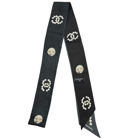 【美品】 CHANEL シャネル TWILLY ツイリー 小物 ブラック/グレー シルク BLACK/GRAY SILK 中古