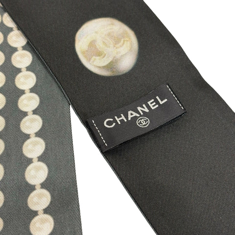 【美品】 CHANEL シャネル TWILLY ツイリー 小物 ブラック/グレー シルク BLACK/GRAY SILK 中古